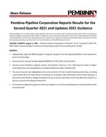 Pembina Pipeline Corporation Reports Results for the Second Quarter 2021 and Updates 2021 Guidance (CNW Group/Pembina Pipeline Corporation)