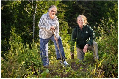 The Honourable Diane Lebouthillier, Member of Parliament for Gaspésie–Les Îles-de-la-Madeleine and Minister of National Revenue, is participating in the planting of a white spruce tree as part of a restoration project in the North Area of Forillon National Park. © Parks Canada (CNW Group/Parks Canada)