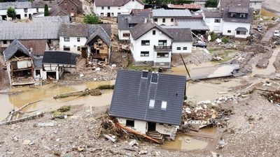July 2021 image of Germany impacted by devastating floods from 100-year storm.