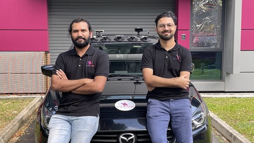 Curium’s co-founding team next to their car equipped with an InnovizOne and a camera Curium’s co-founding team next to their car equipped with an InnovizOne and a camera