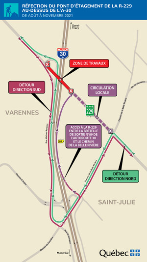 Autoroute 30 et Route 229, à Sainte-Julie et à Varennes - Nouveau chantier : réfection du pont d'étagement de la route 229 (Lionel-Boulet)