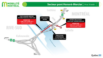 Contresens pont Honor-Mercier (R138), fin de semaine du 13 aot (Groupe CNW/Ministre des Transports)