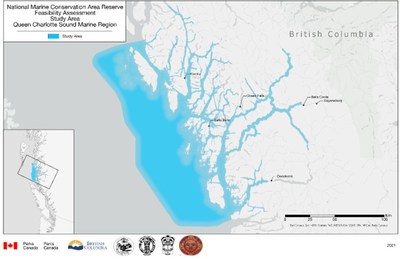 This map identifies the study area for the proposed national marine conservation area reserve in the Central Coast of British Columbia. (CNW Group/Parks Canada)