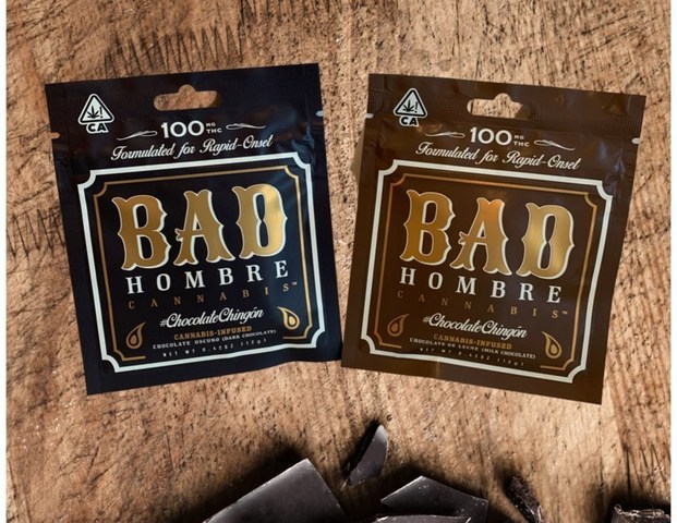 Bad Hombre Cannabis 12g artisanal chocolate bars packed with 100 mg of THC extract. 