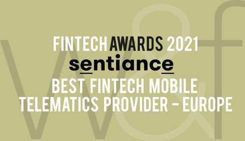 Sentiance wins 2021 FinTech Award for “Best FinTech Mobile Telematics Provider – Europe" (PRNewsfoto/Sentiance)