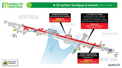 A25 nord - tunnel Louis-H.-La Fontaine, fin de semaine du 20 aot (Groupe CNW/Ministre des Transports)