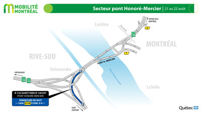 changeur pont Honor-Mercier (R138)  Kahnawake, 21 et 22 aot (Groupe CNW/Ministre des Transports)