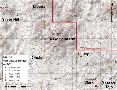 Figure 4: Au assays from grab samples and trenching at select locations across the Cerro Colorado District. (CNW Group/Millennial Precious Metals Corp.)