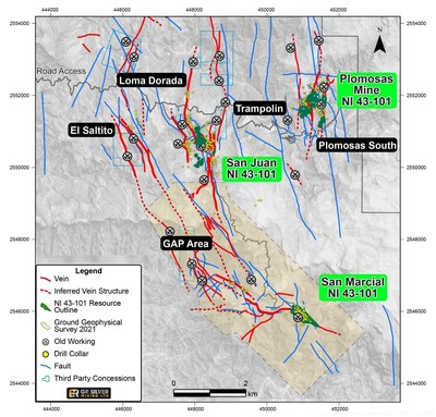 Figure 1 – Resource Estimation Areas – Plomosas Mine and San Juan Areas(1)
(1) New Au-Ag targets of the ongoing Drill Program are shown in black (CNW Group/GR Silver Mining Ltd.)