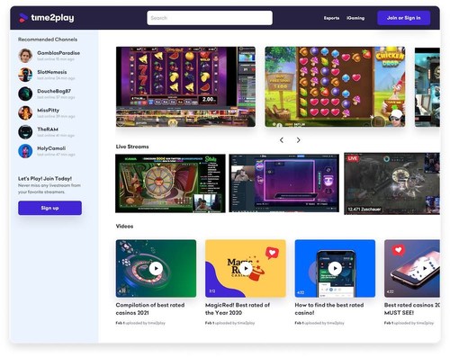 Visual of Time2play's intended streaming platform