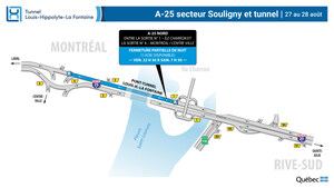Réfection majeure du tunnel - Louis-Hippolyte-La Fontaine - Entraves dans le secteur de l'autoroute 25 et du tunnel à compter du 27 août