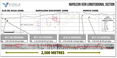 Longitudinal section of the Napoleon Vein, looking towards the west. (CNW Group/Vizsla Silver Corp.)