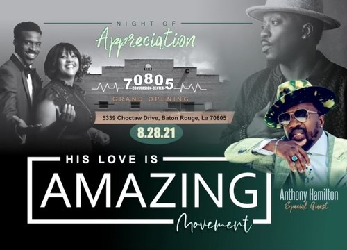 The HIS LOVE IS AMAZING (HLIA) Movement will host a community appreciation event on Saturday, August 28 at 7:00 p.m., featuring a special performance by Grammy-Award-winning singer, Anthony Hamilton.