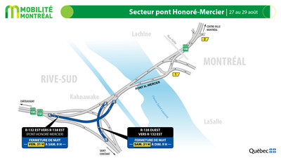 changeur pont Honor-Mercier (R138)  Kahnawake, du 27 au 29 aot (Groupe CNW/Ministre des Transports)