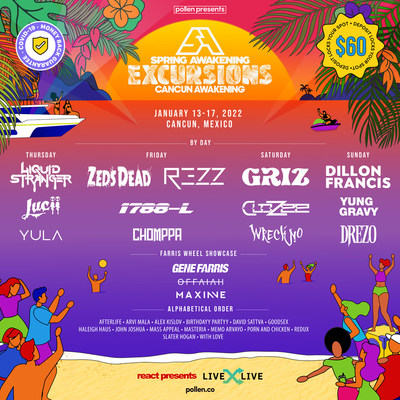 React Presents' Spring Awakening Excursions: Cancun Awakening lineup is here! The festival will kick off from January 13-17, 2022.