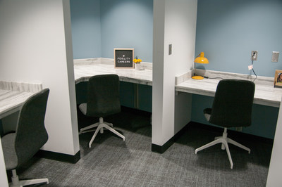 The Fidelity Investments Careers Business Center is a free amenity offered to travelers and includes various features such as free Wi-Fi, private and small group workstations, water stations and more
