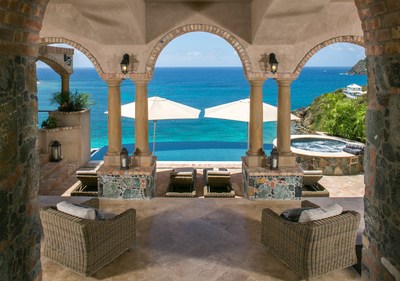 Villa Calypso's breathtaking Caribbean ocean view over infinity pool.