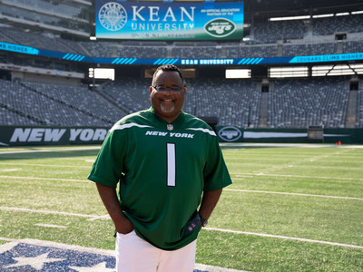Kean University President Lamont O. Repollet, Ed.D., on the field at MetLife Stadium, has announced a partnership with the New York Jets that will create academic and career opportunities for Kean students. (Photo Credit: Kean University)