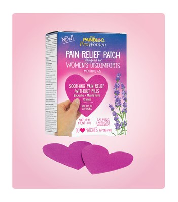 PainBloc24® ProWomen Pain Relief Patch designed for Women's Discomforts is formulated with natural soothing and pain-relieving ingredients and is specifically designed for women.