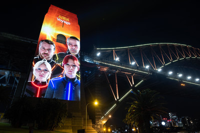 Striking avatars of Agnetha, Björn, Benny, and Anni-Frid illuminated the Pylons of the iconic Sydney Harbour Bridge accompanied by a dazzling light display across the Bridge arc - Credit: Will Hartl