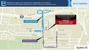 Réfection majeure du tunnel Louis-Hippolyte-La Fontaine - Fermeture de longue durée de la rue du Trianon en direction sud à compter du 7 septembre