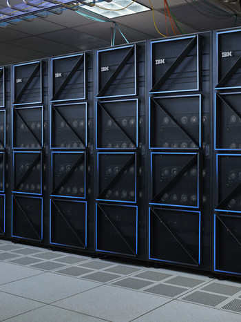 Installed racks of the IBM Power E1080 server. The IBM Power E1080 server uses 33% less energy consumption for the same workload as compared to the IBM Power E980. Photo credit: IBM