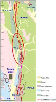 Figure 1: Tap C location and current operating areas of TAP AB and Urucum with Tucano plant. (CNW Group/Great Panther Mining Limited)