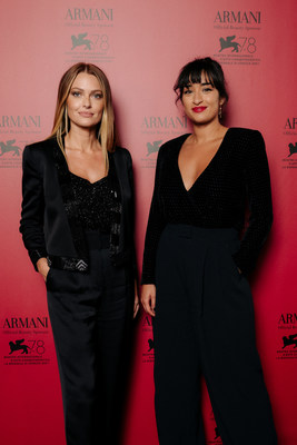 Caroline Receveur and Shirine Boutella at the Armani beauty dinner