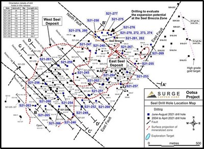 Figure 1. Plan map of drill hole locations for 2021 Ootsa summer drill program. (CNW Group/Surge Copper Corp.)