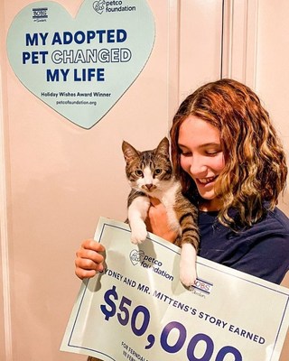 At 12 years old, Sydney taught her adopted cat, Mr. Mittens, how to walk on a leash, swim in a life vest, and ride a skateboard. He is her comfort from POTS and connective tissue disease and the best adventure buddy. Sydney's winning story helped the organization she adopted from, Ferndale Cat Shelter, receive a $50,000 Petco Love Stories grant award last year.