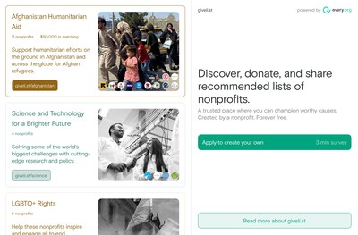 At giveli.st people can discover, donate, and share recommended lists of nonprofits