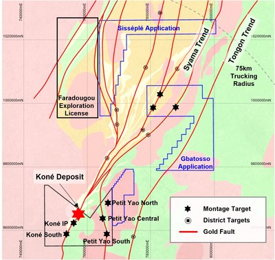 Figure 1: Exploration Licenses and Applications of the Koné Gold Project (CNW Group/Montage Gold Corp)