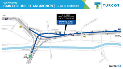 Fermetures dans l'changeur Saint-Pierre dans la nuit du 12 au 13 septembre (Groupe CNW/Ministre des Transports)