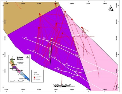 Figure 3: Overview map showing Bralorne West, the drill hole included in this press release, major gold-bearing quartz veins (gray) and associated bounding fault structures. (CNW Group/Talisker Resources Ltd) Figure 3: Overview map showing Bralorne West, the drill hole included in this press release, major gold-bearing quartz veins (gray) and associated bounding fault structures. (CNW Group/Talisker Resources Ltd)