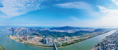 A panorama view of the construction underway in Hengqin, Zhuhai, May 1, 2020. The CPC Central Committee and the State Council view the place as an important vehicle for spurring appropriate diversification in Macao's economic development. PHOTO BY CNS REPORTER HUANG JIANHUA