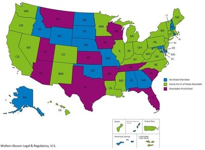 As President Biden Orders Vaccinations for all Federal Government Employees, 30 Jurisdictions Have some Form of Mask Mandate in Place, while 11 Jurisdictions Have Prohibited State or Local Mandates