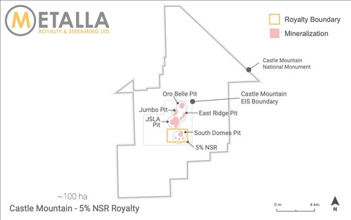 Castle Mountain Royalty Map (8) (CNW Group/Metalla Royalty and Streaming Ltd.)
