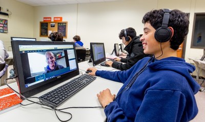 High school students learn from remote Microsoft TEALS program volunteers who work in the tech industry, like Magnum Dampier in Smithville, Texas.