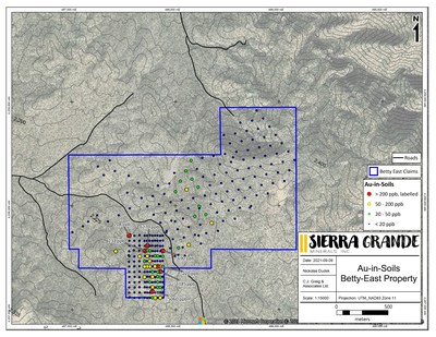 Figure 2. Gold-in-soil results for the Betty Springs property. (CNW Group/Sierra Grande Minerals Inc.)
