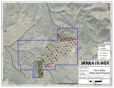 Figure 4. Arsenic-in-soil results for the Betty Springs property. (CNW Group/Sierra Grande Minerals Inc.)