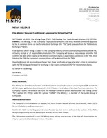 Filo Mining Secures Conditional Approval to list on the TSX (CNW Group/Filo Mining Corp.)