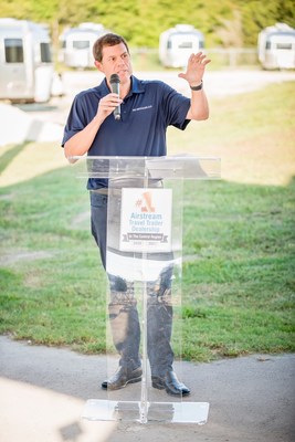 RV Retailer President and CEO, Jon Ferrando, addresses the crowd at Airstream groundbreaking event in Buda, TX