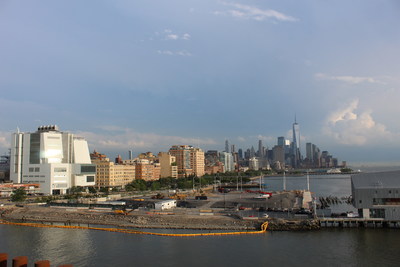 View of the Gansevoort Peninsula under construction. CAS Group performed coastal engineering services for this new park along New York City's Hudson River.
