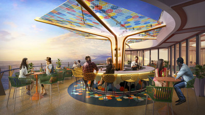 The world’s largest cruise ship, Wonder of the Seas, will debut in the U.S. and Europe in 2022. Joining the lineup of returning favorites, such as The Ultimate Abyss – the tallest slide at sea, are all-new features. The new cantilevered bar, The Vue, offers panoramic ocean views from high above on the pool deck. After sunset, it shines bright with a colorful mosaic canopy overhead.