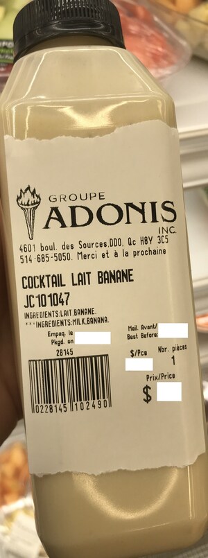 Avis de ne pas consommer du jus de fruits frais du jour préparé par l'entreprise Adonis (rue Sainte-Catherine Ouest uniquement)
