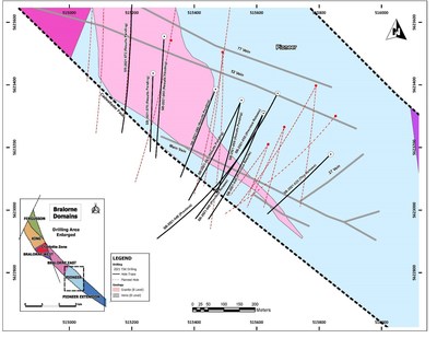 Figure 2: Plan view map showing drill hole collar and traces within the Pioneer Zone. (CNW Group/Talisker Resources Ltd)