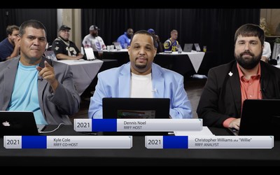 Dennis Noel , Kyle Cole and Christopher Williams at the 2021 Real Reality Fantasy Football draft