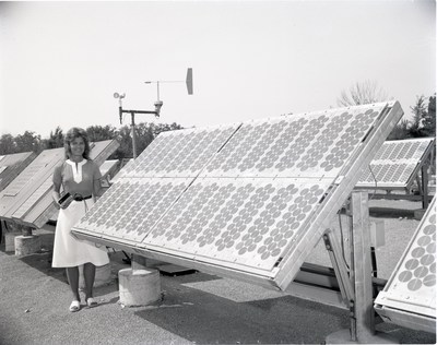 Dr. O'Donnell with a solar array in 1978. O'Donnell spent time working with external organizations to install NASA solar-power units in remote, impoverished villages. Credit: NASA