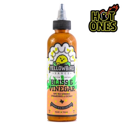 Bliss & Vinegar is made with ripe, red serrano peppers, tart strawberries, and creamy coconut blended to a mellow burn. Available for purchase exclusively on Heatonist for $12.00.