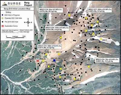 Figure 1. Plan map of drill hole locations for 2021 Berg drill program.